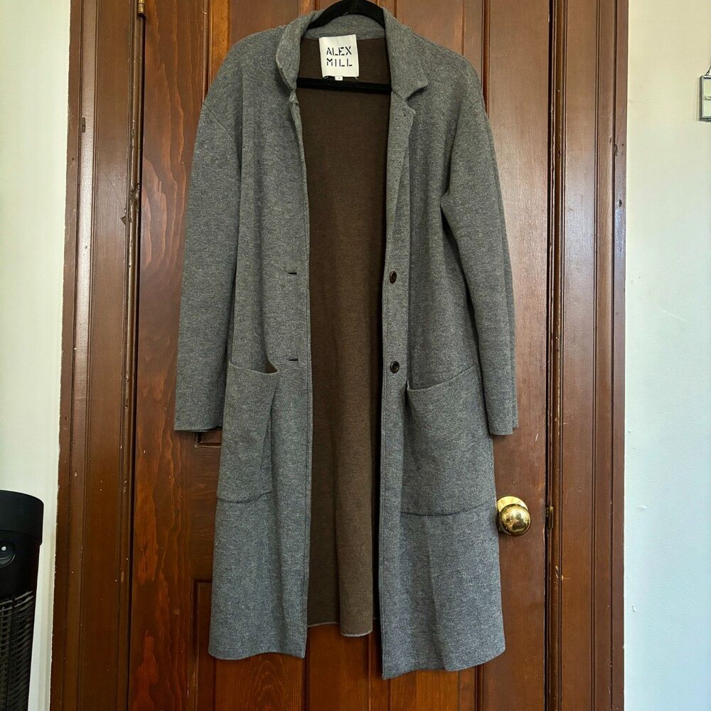 Alex Mill Parker Work Sweater Jacket Gray Longline Cardigan Sweater Coat Size Sm